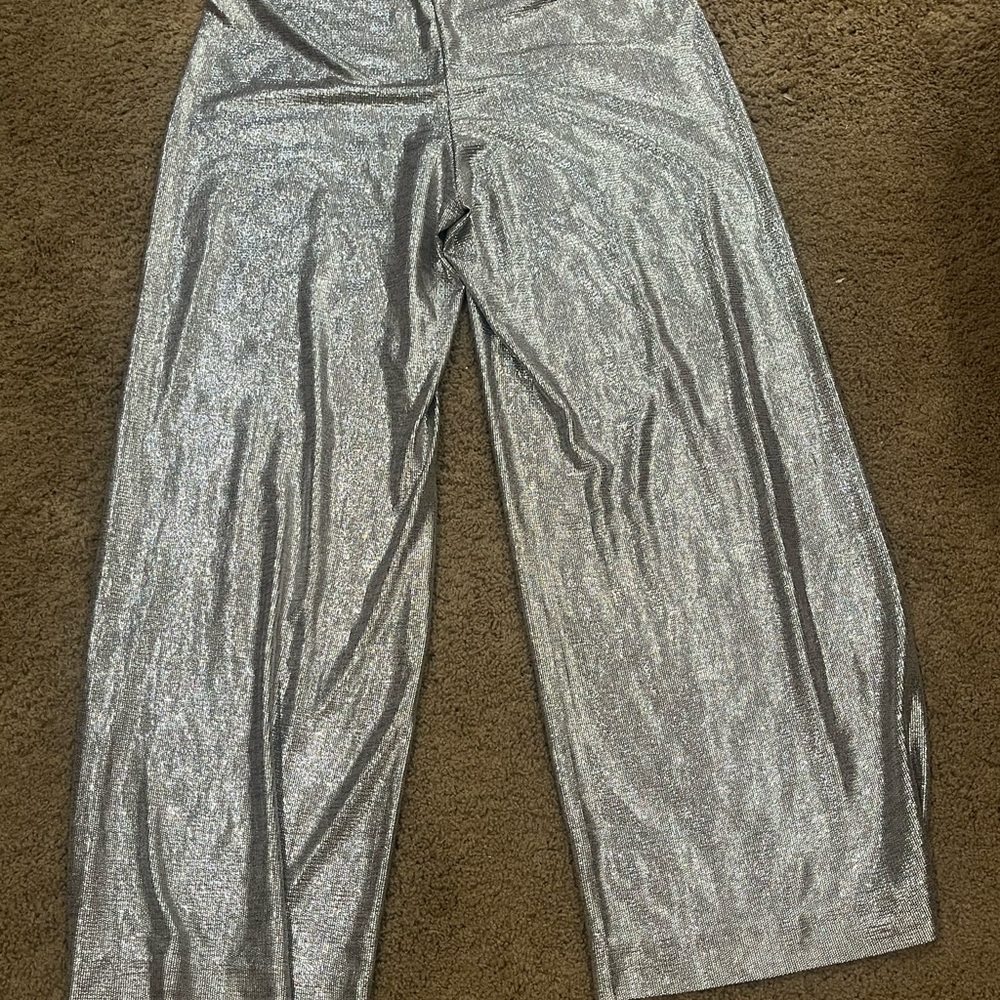 White House Black Market Metallic Silver Wide Leg Pants